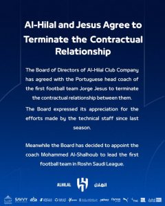 MERCADO: Jorge Jesus é demitido do Al Hilal 2 comunicado al hilal jesus