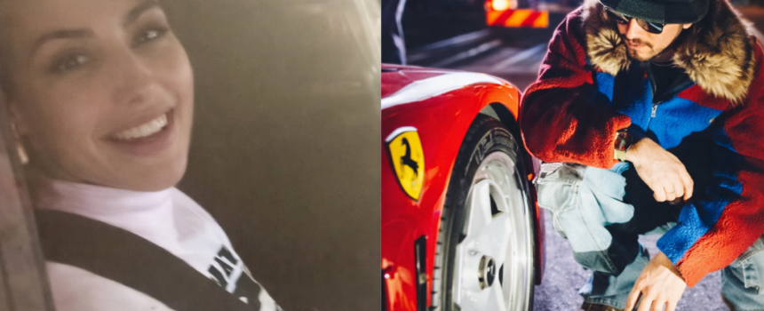 Heptacampeão surgiu pilotando uma Ferrari F40 ao lado da atriz e empresária e levou o público japonês à loucura