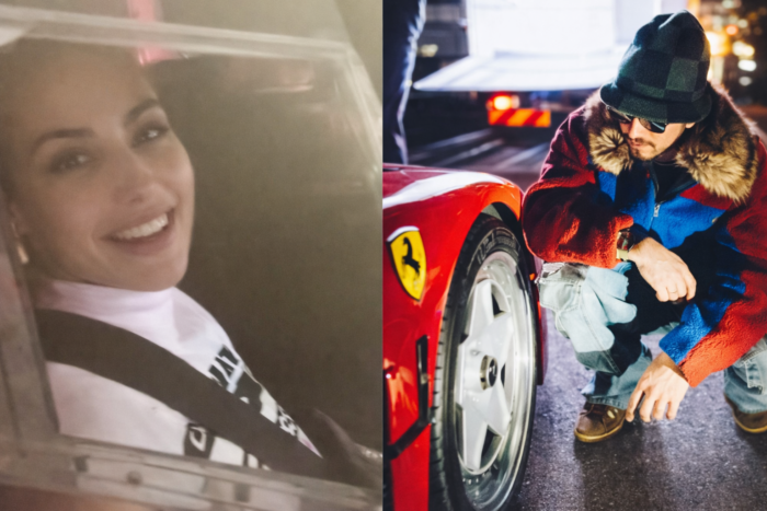 Heptacampeão surgiu pilotando uma Ferrari F40 ao lado da atriz e empresária e levou o público japonês à loucura